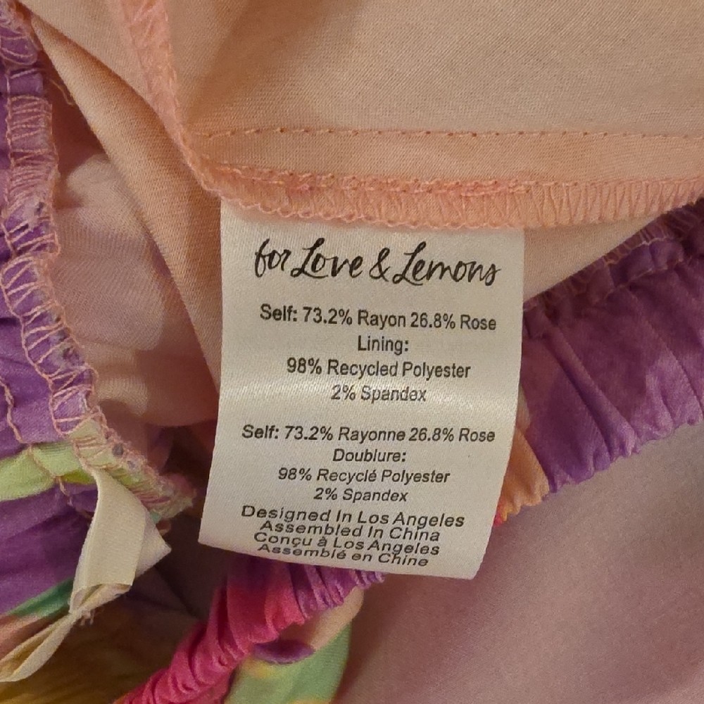 For Love And Lemons Pink,Orange,purple print midi ruched Skirt size L  NWTS - Picture 9 of 10